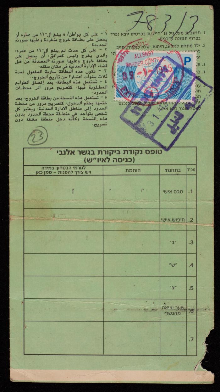 بدل بطاقة خروج لجمال صبارنة، 31 كانون الأول 1995