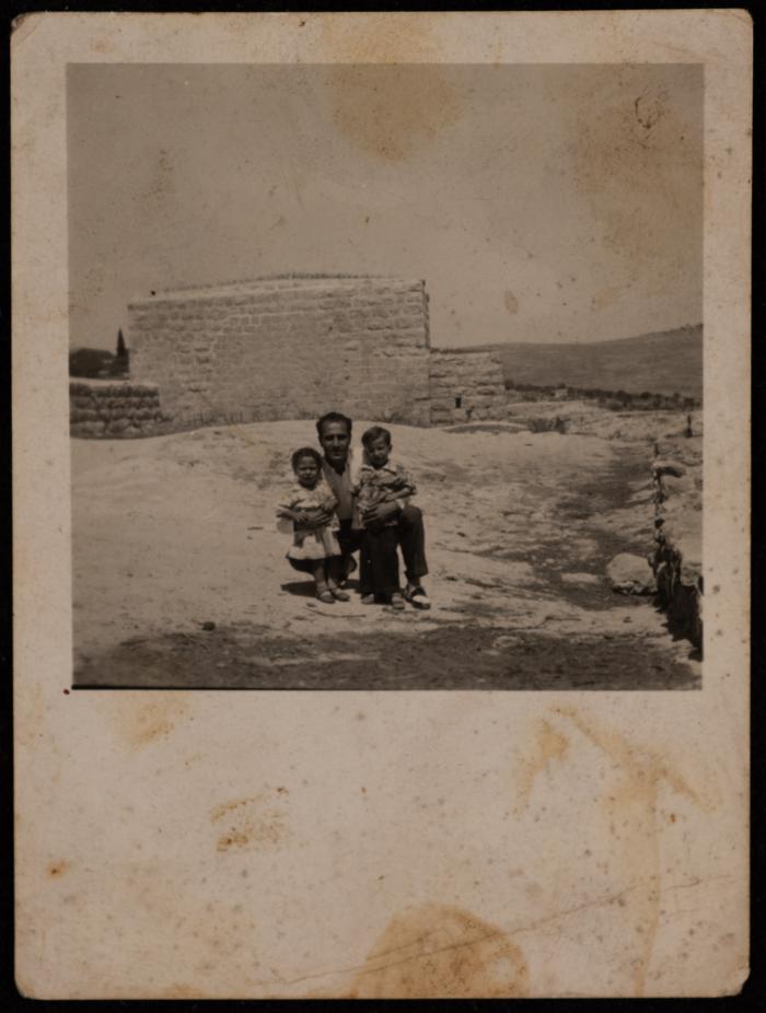 Hasan al-Khatib and His Children Nidal and Nuha, Beit Iksa, 1967