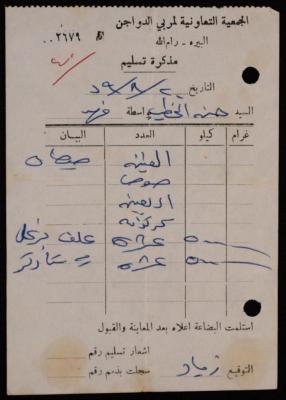 "Delivery Note", Issued by the Cooperative Association for Poultry Breeders for Hasan Khatib, 20 August 1979