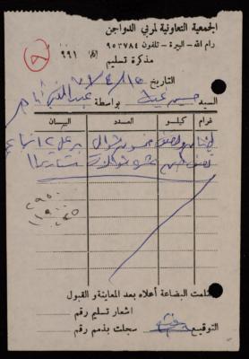 "Delivery Note", Issued by the Cooperative Association for Poultry Breeders for Hussein Ghaith, 15 April 1979