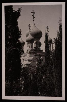 صورة  لكنيسة مريم المجدلية  في مدينة القدس، تصوير يوسف البينا، عشرينيات وثلاثتينات القرن الماضي