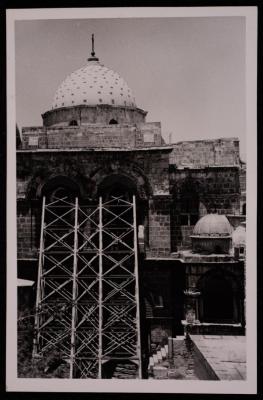 A Photograph of the Church of the Holy Sepulchre Dome Renovations in Jerusalem, by Yousef Albina, the 1920s -30s