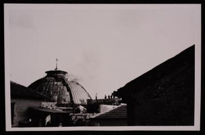 A Photograph of the Fire Erupting in the Church of the Holy Sepulcher in  Jerusalem, by Yousef Albina, the 1920s -30s