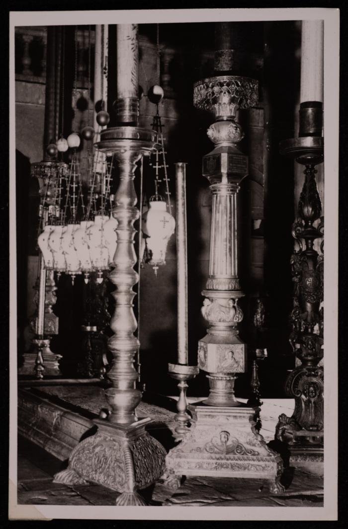 A Photograph of Candlesticks Inside the Church of the Holy Sepulchre in Jerusalem Old City, by Yousef Albina, the 1920s -30s