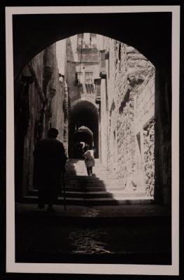A Photograph of the Stairs Between the 6th and 7th Stage of Via Dolorosa Street  in Jerusalem of Old City, by Yousef Albina, the 1920s -30s
