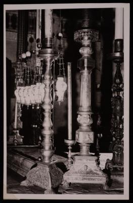 A Photograph of Candlesticks Inside the Church of the Holy Sepulchre in Jerusalem Old City, by Yousef Albina, the 1920s -30s