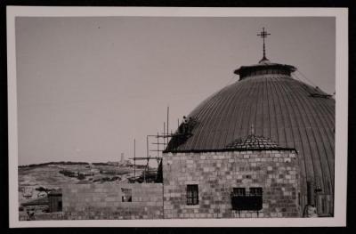 A Photograph of the Church of the Holy Sepulchre Dome Renovations in Jerusalem Old City,  by Yousef Albina, the 1920s -30s