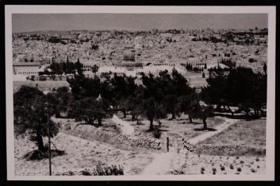 صورة لقبة الصخرة  و المسجد الاقصى  في مدينة القدس، تصوير يوسف البينا، عشرينيات وثلاثينيات القرن الماضي