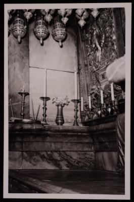 A Photograph of Some Candlesticks Inside the Church of the Holy Sepulcher in Jerusalem,  by Yousef Albina, the 1920s -30s