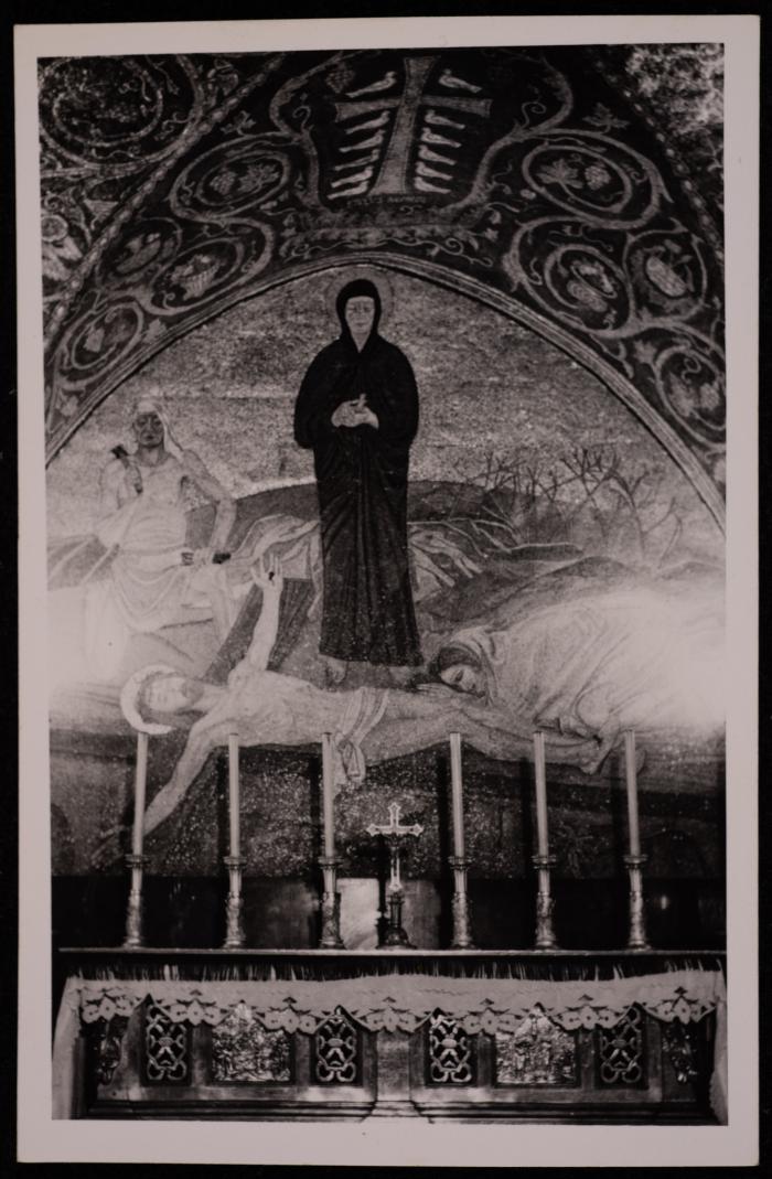 Candelabras, Lamps and Icons at the Church of the Holy Selpchure in Jerusalem, a Photograph by Yousef Albina, the 1920s-30s