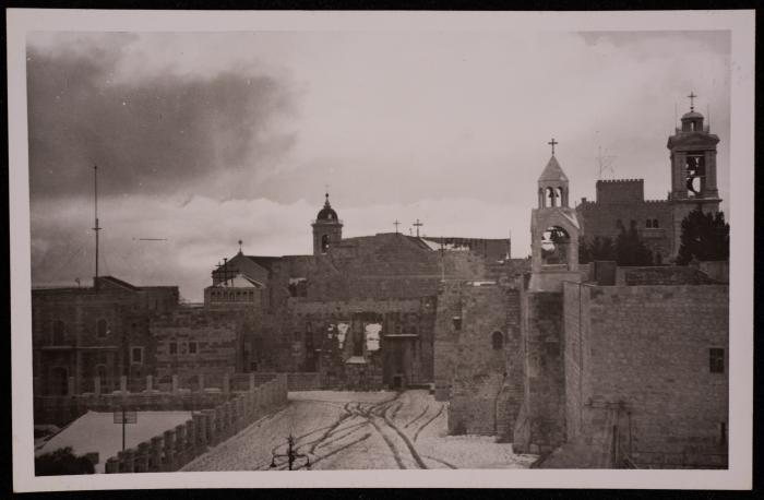 The Church of the Nativity Yard During Snow in Bethlehem, a Photograph by Yousef Albina, the 1920s-30s