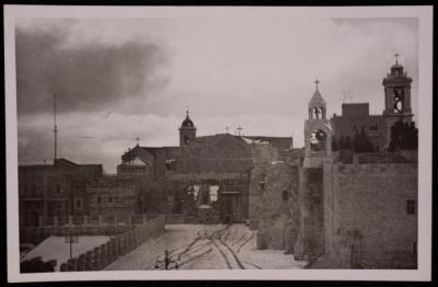 The Church of the Nativity Yard During Snow in Bethlehem, a Photograph by Yousef Albina, the 1920s-30s