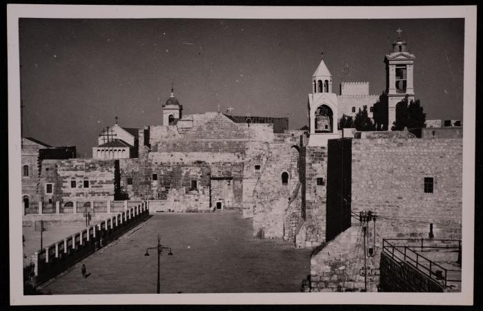 The Church of the Nativity Yard During Snow in Bethlehem, a Photograph by Yousef Albina, the 1920s-30s