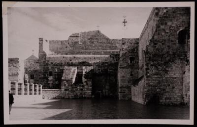 The Church of the Nativity Yard During Snow in Bethlehem, a Photograph by Yousef Albina, the 1920s-30s