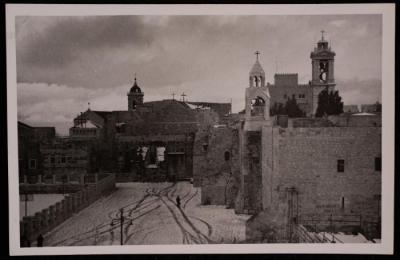 The Church of the Nativity Yard During Snow in Bethlehem, a Photograph by Yousef Albina, the 1920s-30s