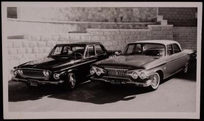 Two Cars Parked in Front of Damascus Gate in Jerusalem, the 1950s 