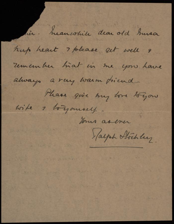 A Letter from Ralph Shelby to Musa al-Alami, 1935