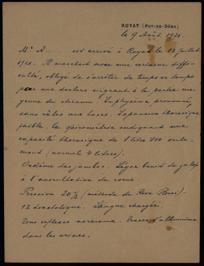 A Medical Report for Musa Alami, 9 August 1921