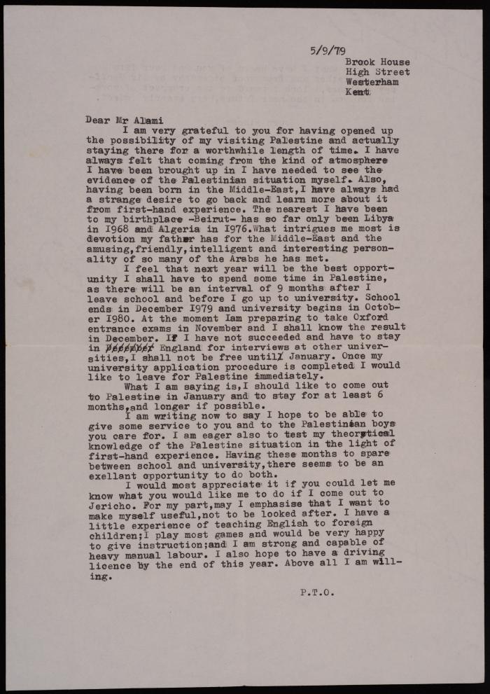 A Letter from Rand Adams to Mousa al-Alami, 5 September 1979