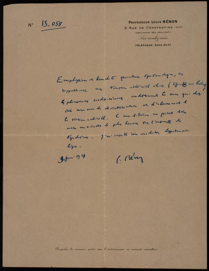 وثيقتنان مروستان باسم البرفيسور لويس رينون، باريس 