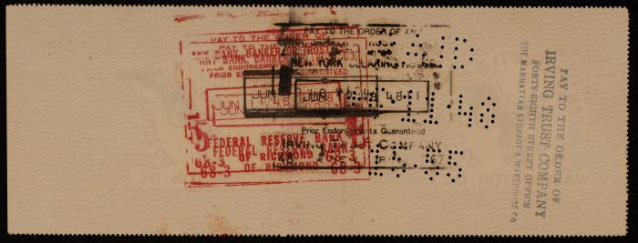 A Cheque by the American Security and Trust Company in Washington to Walter Shamie, 8 June 1948