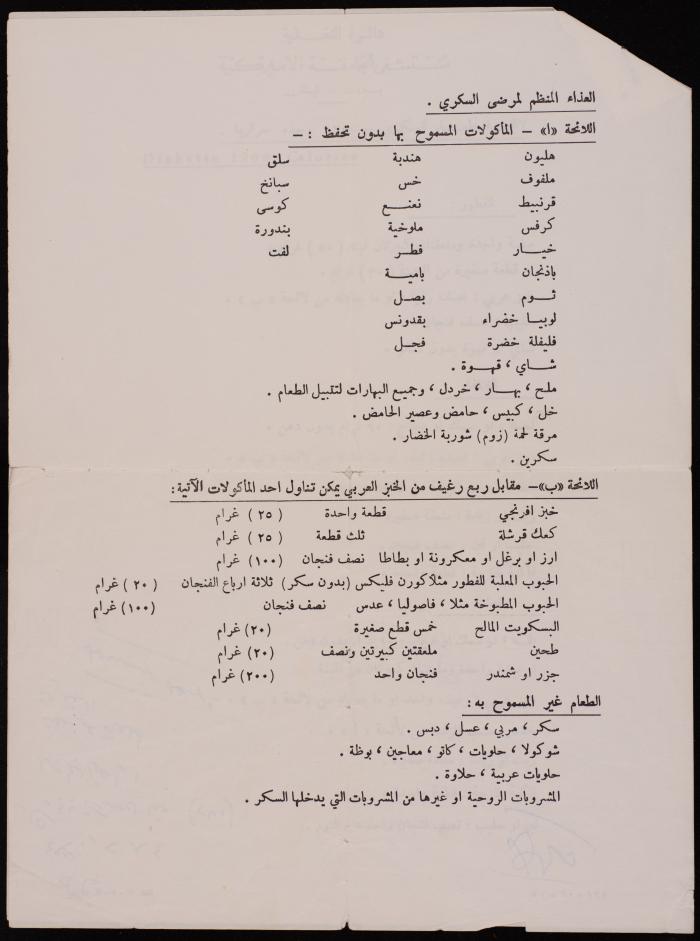  برنامج غذائي لمريض سكري، مستشفى الجامعة الأمريكية، بيروت