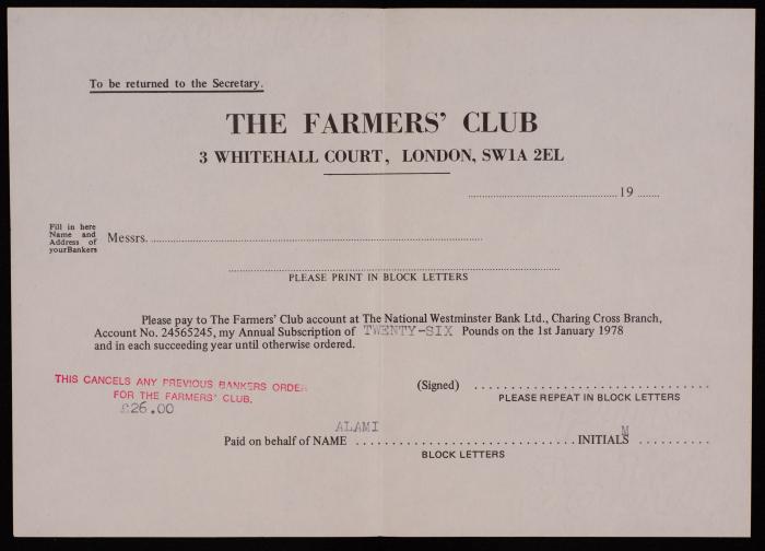 رسالة من نادي المزارعين إلى موسى العلمي، أيلول 1977