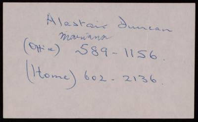 A Note of a Telephone Number Belonging to Alastir