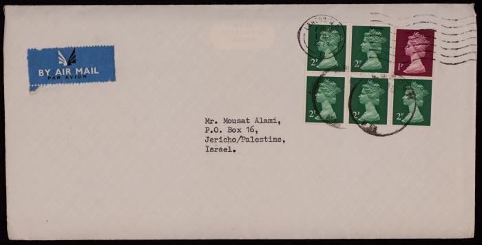 The Envelope of a Letter from Adam Court to Musa Alami, London, 19 December 1977