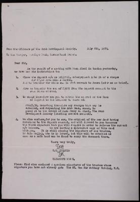 A Letter from the Officers at the Arab Development Society to Barclays Bank, 6 July 1977