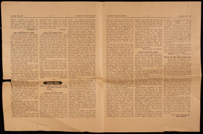 Issue 284 of the Palestine Press Review, 9 December 1947