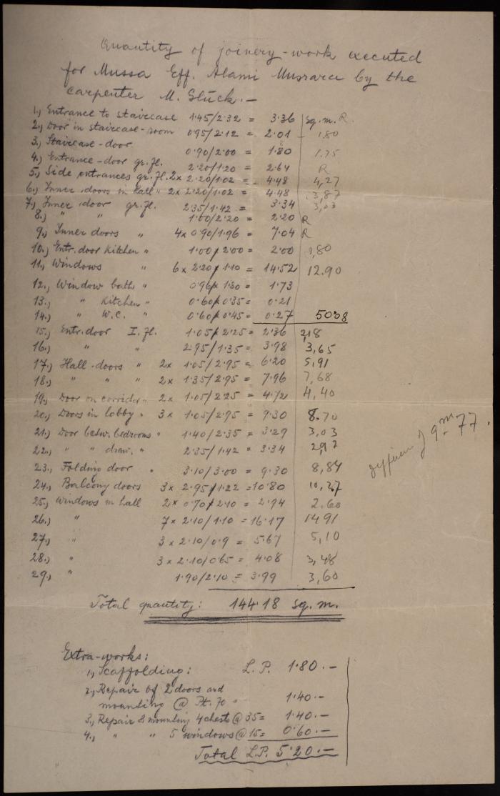 A List of Carpentry Works for Musa Alami