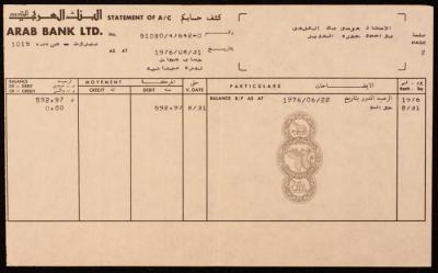 An Account Statement by the Arab Bank Ltd. for Musa Alami, 1976
