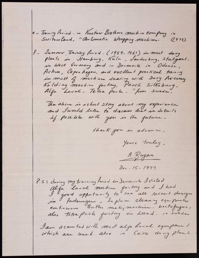 A Letter from I. Rayan to L. B. Bigler, (Logan- Utah), 15 December 1977