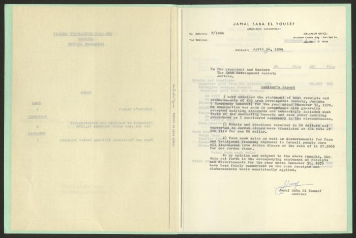 A Statement of Receipts and Payments of the Arab Development Society, 31 December 1969