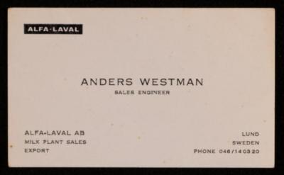 Sales Engineer Anders Westman Business Card, (Lund- Sweden)