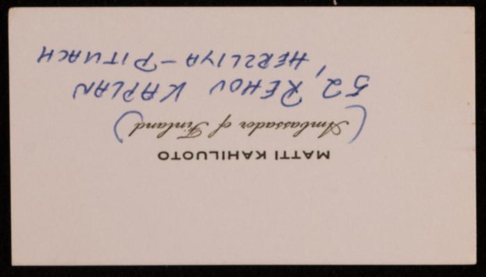 Business Card of Matti Kahiluoto, Ambassador of Finland