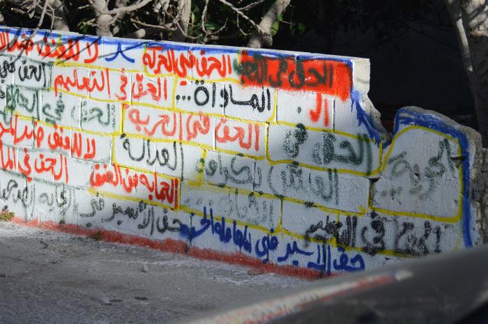 صورة لعبارات عن حقوق الإنسان على أحد الجدران في مخيم الدهيشة، بيت لحم، 2015 
