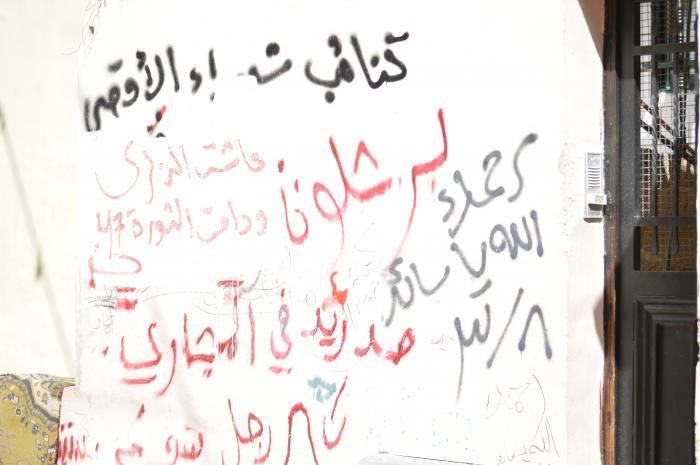 عبارات وطنية وشعارات على أحد الجدران في مخيم الدهيشة، بيت لحم، 2015