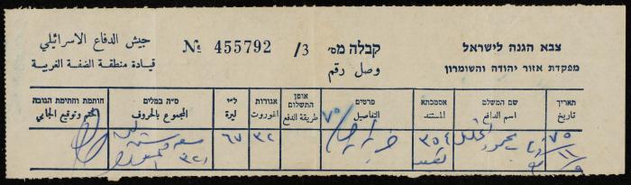 وصل دفع لقيادة منطقة الضفة الغربية في الجيش الإسرائيلي