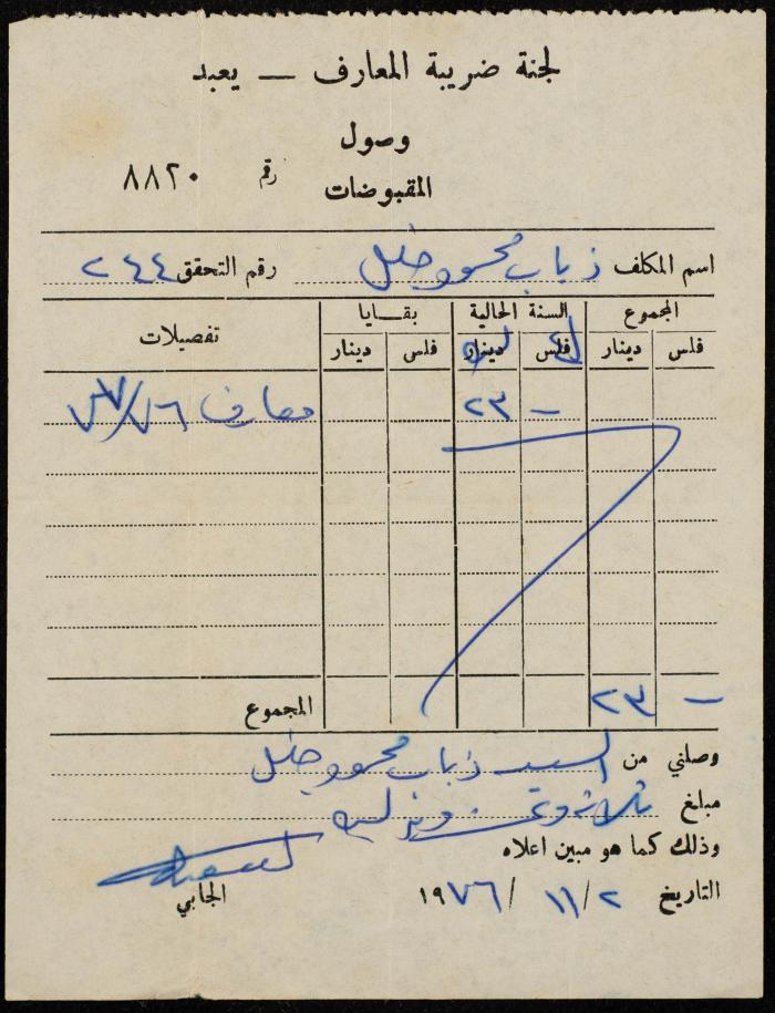 An Education Tax Receipt by Yaʿbad Municipality