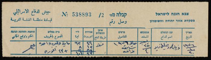 وصل دفع لقيادة منطقة الضفة الغربية في الجيش الإسرائيلي