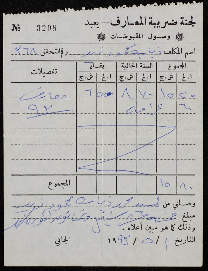 An Education Tax Receipt by Yaʿbad Municipality