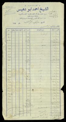 An Invoice by Sheikh Ahmad Abu Dhais Stores for Mohammad Ibregeith, 29 April 1969
