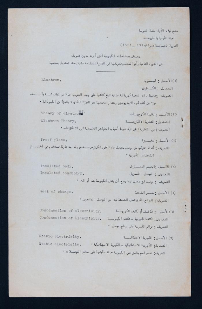 Fouad I Arabic Language Community Meeting Minutes on 28 January 1952