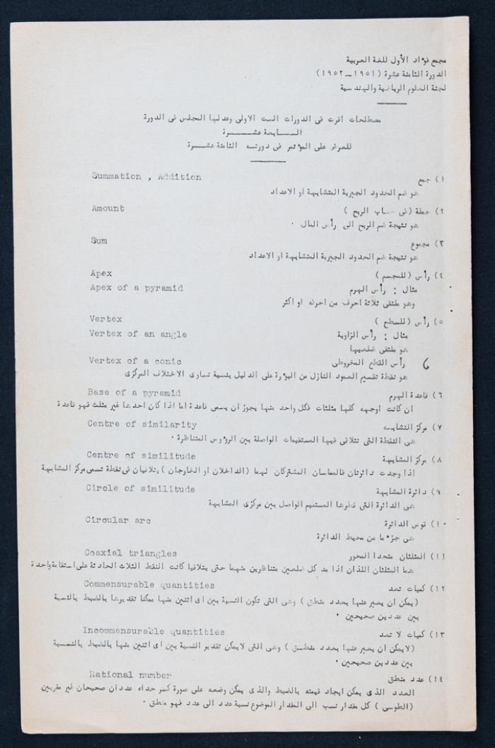 Fouad I Arabic Language Community Meeting Minutes on 28 January 1952