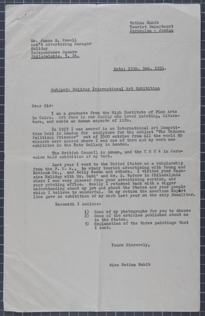 A Letter from Fatima al-Muhib to James Powell, Jerusalem, 1956