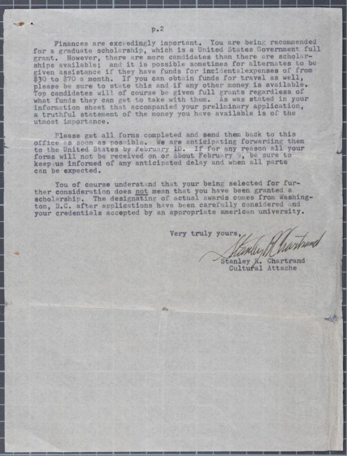 A Section of a Letter Sent to Fatima al-Muhib Regarding her Candidacy for a Scholarship