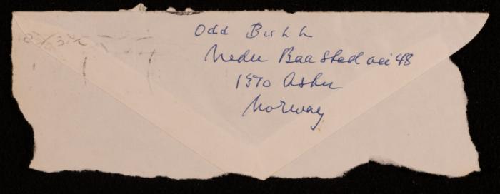 A Paper Clipping of a Letter Envelope of an Address in Norway