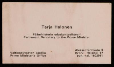Tarja Halonen Business Card, Helsinki